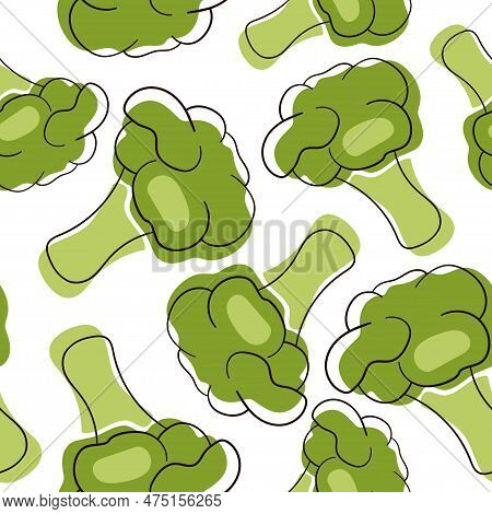 Broccoli Flat Style Pattern. Seamless Broccoli Pattern On White Background. Vector Illustration.