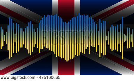 Eurovision 2023. Sound Wave. Heart Shape. Music Equalizer. Abstract Flag Of Uk And Ukraine. Vector I