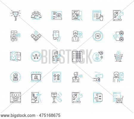 Publicity And Exposure Linear Icons Set. Visibility, Outreach, Publicity, Branding, Buzz, Fame, Reco