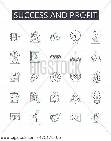Success And Profit Line Icons Collection. Achievement, Gain, Prosperity, Accomplishment, Benefit, Bo