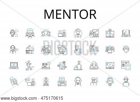 Mentor Line Icons Collection. Coach, Guide, Advisor, Tutor, Counselor, Teacher, Instructor Vector An