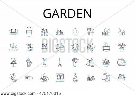 Garden Line Icons Collection. Park, Lawn, Farm, Meadow, Orchard, Field, Botanical Garden Vector And 
