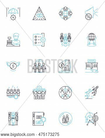 Commercial Operations Linear Icons Set. Strategy, Marketing, Sales, Logistics, Operations, Finance, 