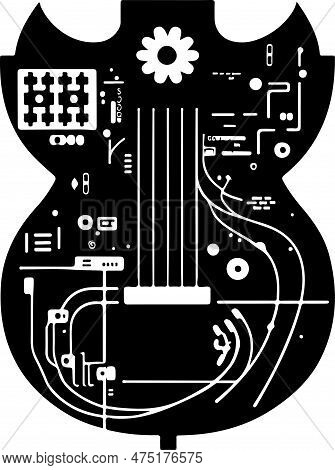 Guitar Tech Design Vector Template. Guitar Technology Music Studio Logo Creative Vector Icon.