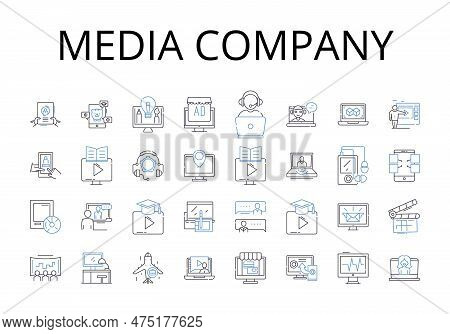 Media Company Line Icons Collection. Advertising Firm, News Outlet, Television Nerk, Publishing Hous