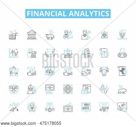 Financial Analytics Linear Icons Set. Revenue, Profitability, Forecasting, Budgeting, Optimization, 