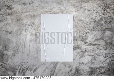 Blank White Wheatpaste Glued Paper Poster Mockup On Concrete Wall Background