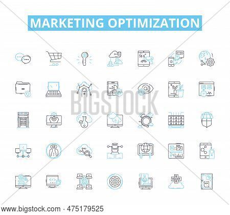 Marketing Optimization Linear Icons Set. Analytics, Strategy, Conversion, Automation, Personalizatio