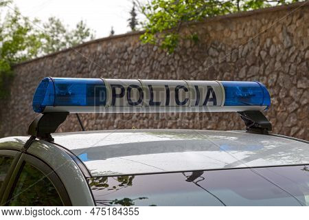 Close-up On The Siren Of An Albanian Police Car (policia).