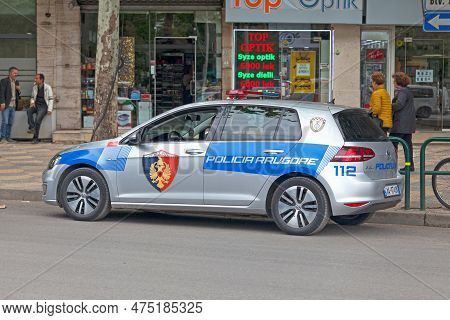 Tirana, Albania - April 23 2019: Road Police Car (policia Rrugore) Parked In The Street.