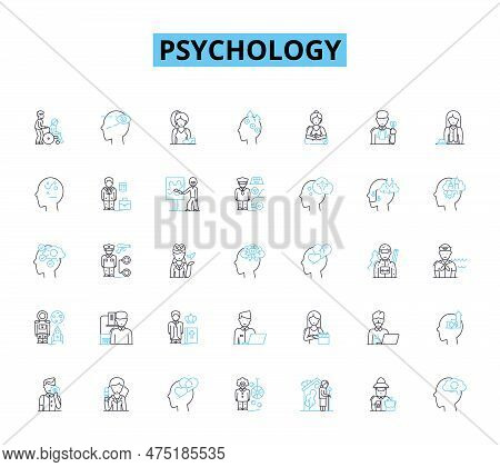 Psychology Linear Icons Set. Perception, Memory, Emotion, Cognition, Personality, Consciousness, Dev