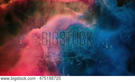 Paint Water. Color Mist. Magic Spell Mystery. Blue Pink Contrast Vapor Floating Splash Cloud Blend O
