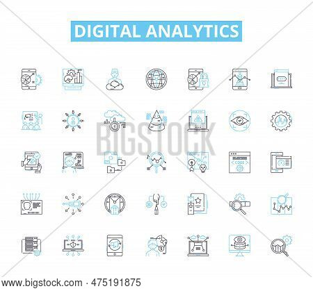 Digital Analytics Linear Icons Set. Metrics, Insights, Attribution, Conversion, Big Data, Kpi, Segme