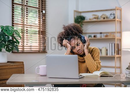 Young Teenager Asian Woman Prepare Learning Study Listen From Online Class Video Call Zoom Google Me