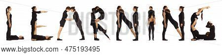 Black Dressed People Forming Learning Word Over White