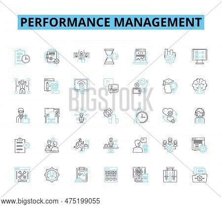 Performance Management Linear Icons Set. Metrics, Feedback, Goals, Appraisal, Evaluation, Developmen
