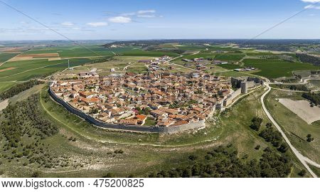 Panoramic Aerial View Of The Medieval City Of Uruena In Valladolid Spain