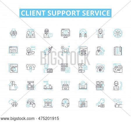 Client Support Service Linear Icons Set. Satisfaction, Assistance, Communication, Feedback, Resoluti