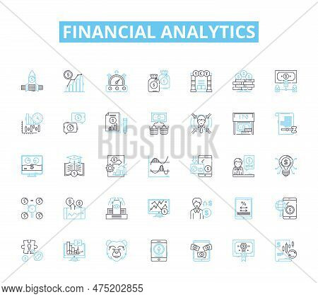 Financial Analytics Linear Icons Set. Revenue, Profitability, Forecasting, Budgeting, Optimization, 