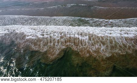 Arial Drone View Of Ocen Wave Breaking Into The Sea Beach Hd