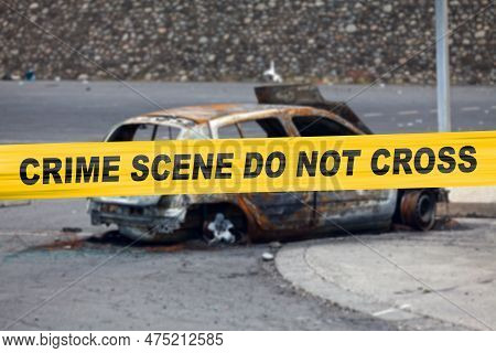House Burnt To The Ground By A Pyromaniac With A Police Tape With Written In It In French 