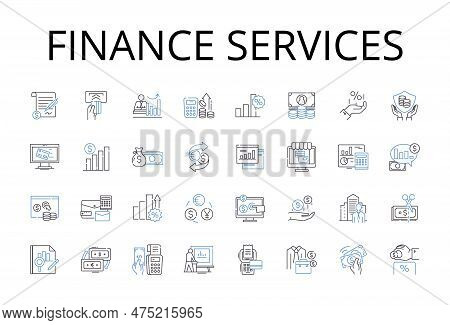 Finance Services Line Icons Collection. Banking, Investment, Accounting, Wealth Management, Asset Ma