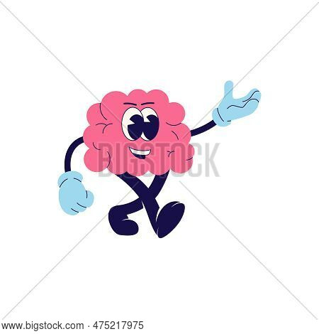 Brain, 70's Groovy Retro Print. Illustration For Tee, T Shirt And Sticker - Poster Design. Funky Cha
