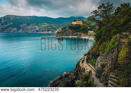 Famous Monterosso Al Mare Village View With Colorful Mediterranean Buildings From The Cinque Terre H