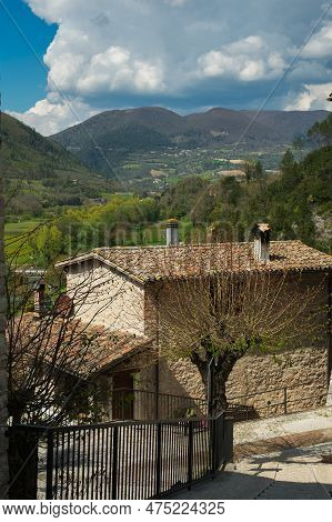 View Of Scheggino Town With Mountains In The Background, Umbria, Italy