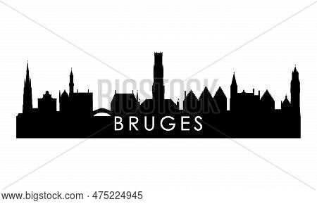 Bruges Skyline Silhouette. Black Bruges City Design Isolated On White Background.