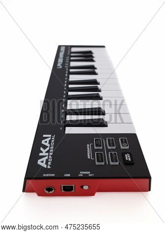 Zurich, Switzerland - December 21, 2022: Portable Midi Controller Keyboard Akai Professional Lpk 25 