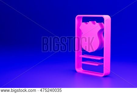 Pink Police Badge With Id Case Icon Isolated On Blue Background. Minimalism Concept. 3d Render Illus