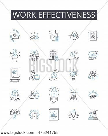 Work Effectiveness Line Icons Collection. Team Synergy, Employee Engagement, Task Efficiency, Meetin