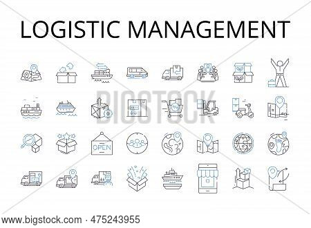 Logistic Management Line Icons Collection. Supply Chain, Distribution Plan, Shipping Strategy, Mater