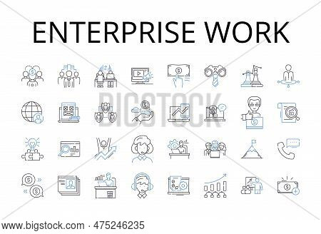 Enterprise Work Line Icons Collection. Business Tasks, Corporate Duties, Professional Labor, Career 