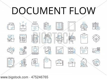 Document Flow Line Icons Collection. Workflow Management, Information Stream, Business Process, Task