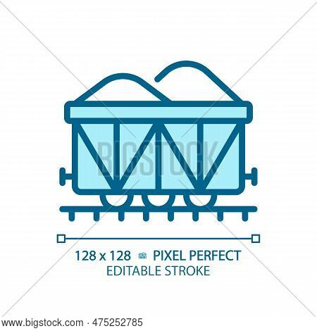 Open Wagon Pixel Perfect Blue Rgb Color Icon. Rail Gondola. Railcar Transportation. Freight Shipping