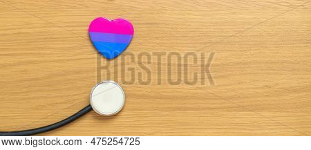 Bisexuality Celebrate Day And Lgbt Pride Month,  Lgbtq+ Or Lgbtqia+ Concept. Stethoscope With Purple