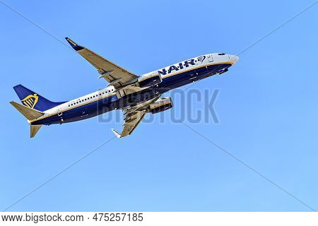 Barcelona, ​​spain; March 12, 2023: Boeing 737 Airplane Of The Ryanair Company, Taking Off From The 