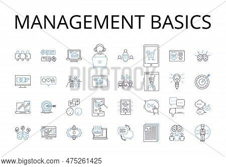 Management Basics Line Icons Collection. Financial Literacy, Marketing Strategies, Advertising Techn