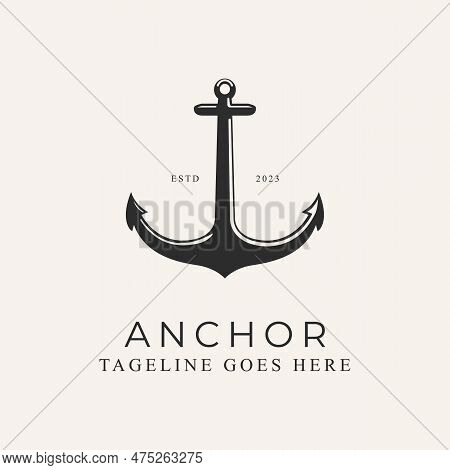 Anchor Line Art Logo Design Vector Illustration