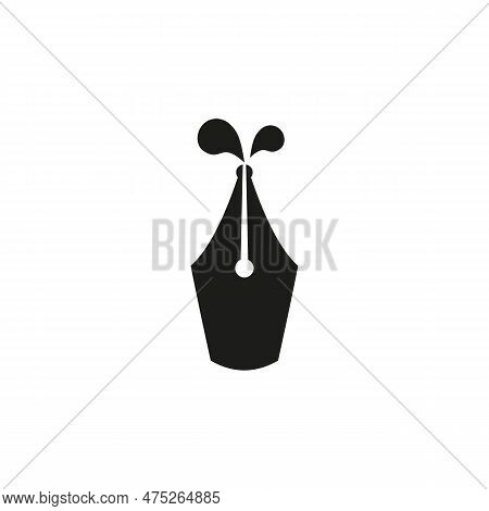 The Tip Of A Fountain Pen Splatters Drops Of Ink.