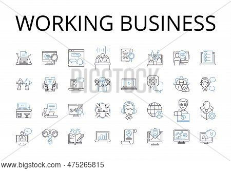 Working Business Line Icons Collection. Running Company, Busy Office, Operational Enterprise, Functi