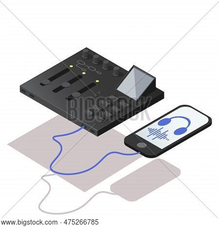 Music Instrument Dj Sound Mixer Isolated On White Background. Isometric 3d Element In Vector Design 