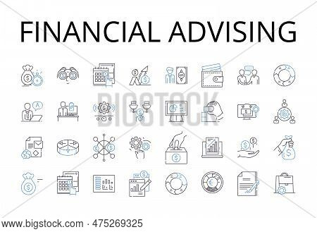 Financial Advising Line Icons Collection. Wealth Management, Investment Consulting, Fiscal Counselin