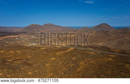 The Beautiful Volcanic Landscape Of Maxorata On The Island Of Fuerteventura. Canary Islands. Spain. 