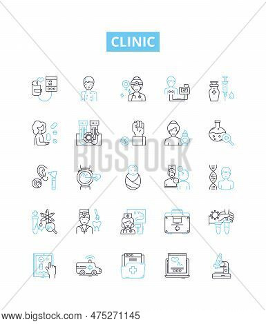 Clinic Vector Line Icons Set. Clinic, Medical, Healthcare, Outpatient, Treatment, Diagnostic, Surger