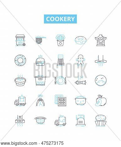 Cookery Vector Line Icons Set. Ingredients, Recipe, Measurement, Techniques, Tools, Flavorings, Seas