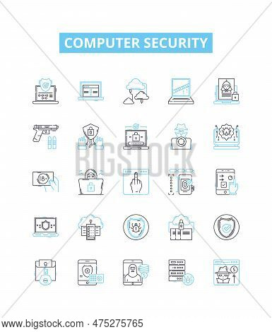 Computer Security Vector Line Icons Set. Antivirus, Firewall, Encryption, Patching, Phishing, Malwar