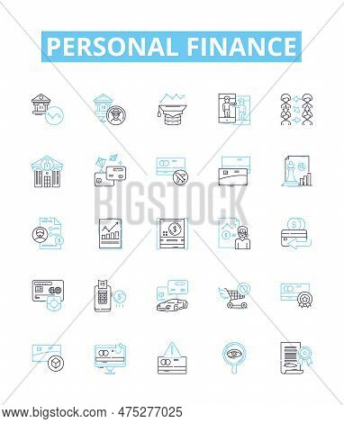 Personal Finance Vector Line Icons Set. Budgeting, Investing, Saving, Credit, Debt, Insurance, Retir